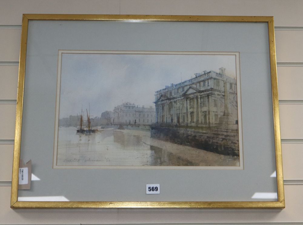 Grenville Cottingham (1943-2007), Royal Naval College, Greenwich, signed and dated 83, watercolour, 27.5cm x 42.5cm